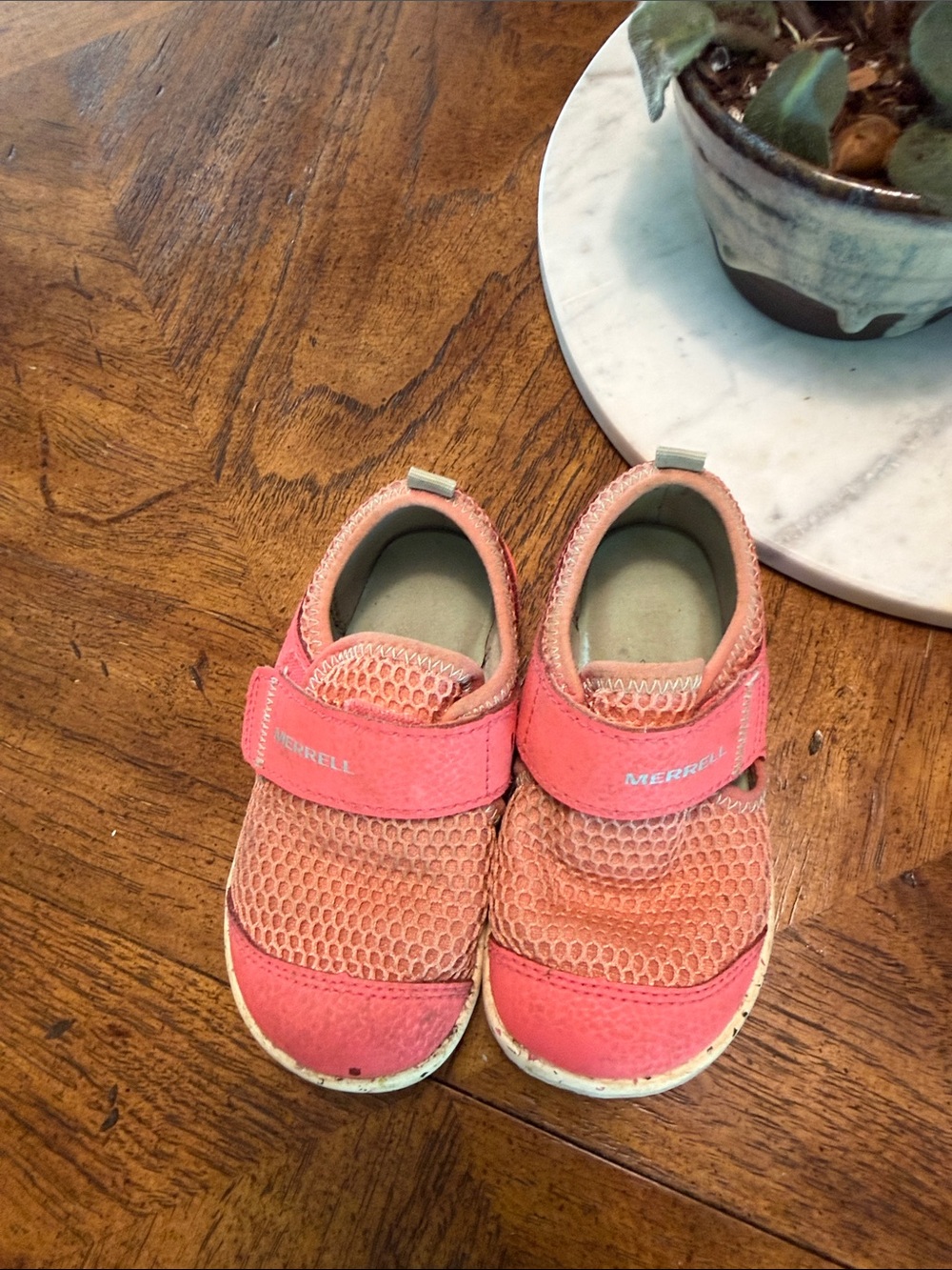 Merrell Kids Coral Pink Mesh Hook-and-Loop Sneakers